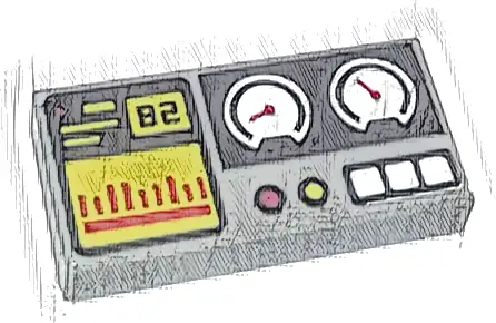 Tile 1 x 2 with Black '82', Yellow and Red Bar Chart and Buttons, White Gauges Pattern