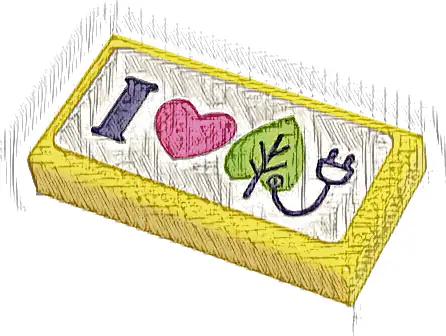 Tile 1 x 2 with Dark Purple Letter I, Dark Pink Heart, Lime Leaf and Power Plug Pattern (Sticker) - Set 41443