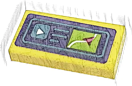 Tile 1 x 2 with White Triangle Play Button and Lime Satellite Map with Dark Pink Arrow on Dark Purple Background Pattern (Sticker) - Set 41443