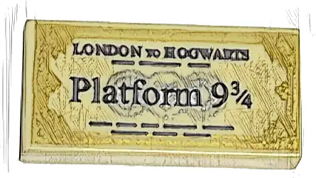 Tile 1 x 2 with Black 'LONDON TO HOGWARTS' and 'Platform 9 3/4' Train Ticket with Gold Edges Pattern