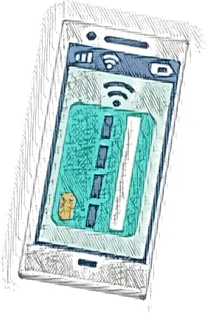 Tile 1 x 2 with Cell Phone / Smartphone with Dark Turquoise Debit / Credit Card and Dark Blue Signal Strength on Light Aqua Screen Pattern