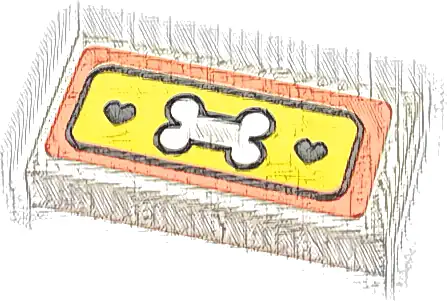 Tile 1 x 2 with White Bone, Black Hearts and Outline on Yellow Background with Coral Border Pattern (Sticker) - Set 41738