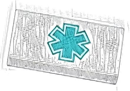 Tile 1 x 2 with Dark Turquoise EMT Star of Life Pattern
