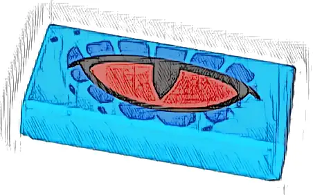 Tile 1 x 2 with Red Eye, Black Slit Pupil and Blue Spots Pattern