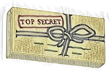 Tile 1 x 2 with Package with Dark Red 'TOP SECRET' Stamp, Dark Green Lines and Dark Tan String with Bow Pattern