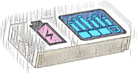 Tile 1 x 2 with Black and Metallic Pink Battery Charge and Dark Blue Screen with Dark Azure Bar Graph Pattern