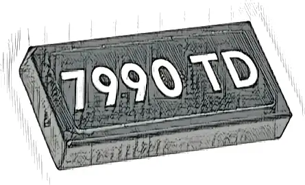 Tile 1 x 2 with White '7990 TD' Font Type 2 Pattern (Sticker) - Set 76424