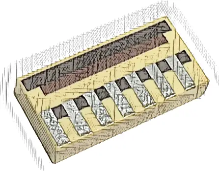Tile 1 x 2 with Pixelated Dark Brown and Reddish Brown Lines and Squares and Silver Grille Pattern (Minecraft Loom)