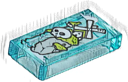 Tile 1 x 2 with Light Bluish Gray Rock, Lime Grass, White Windmill, Skull and Waterfall Pattern