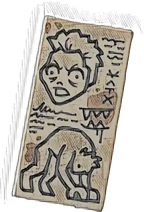Tile 1 x 2 with Black Scribbles and Sketches of Monster Hyde and Dark Tan Stains Pattern