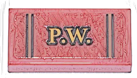 Tile 1 x 2 with Bright Light Orange and Black 'P.W.' and Thin Lines Pattern (Sticker) - Set 76437