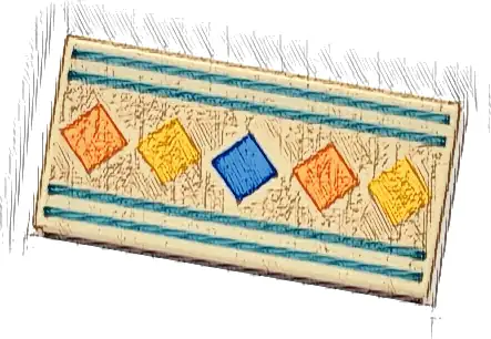 Tile 1 x 2 with Orange, Yellow and Blue Squares, Dark Turquoise Border Lines Pattern