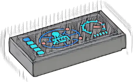 Tile 1 x 2 with Control Panel with Battle Bus on Blue Radar Screen, Medium Azure and Red Speedometer, Buttons and Dots Pattern (Sticker) - Set 77073