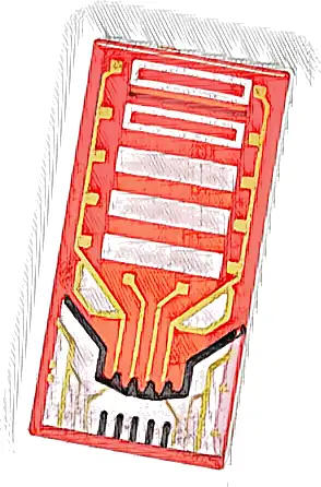 Tile 1 x 2 with Alien Robot Face with Gold Circuitry, Black Lines, White Eyes and Rectangles Pattern