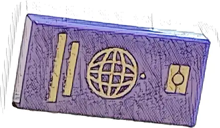 Tile 1 x 2 with Passport with Gold Wire Frame Globe and Lines Pattern