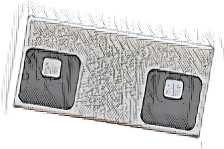 Tile 1 x 2 with 2 Small Squares on Black Large Squares with Rounded Corners Pattern (Minecraft Chicken Eyes)