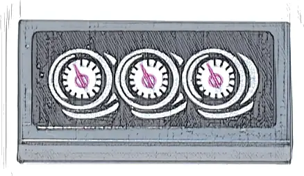 Tile 1 x 2 with Silver and White Dashboard Gauges with Dark Pink Dials on Black Background Pattern (Sticker) - Set 77241