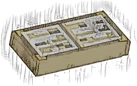 Tile 1 x 2 with Pixelated Tan, Dark Tan, Gold and White Pattern (Minecraft Enchanting Table Book)