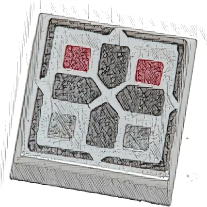 Tile 1 x 1 with Black Cross and Dark Red and Dark Bluish Gray Buttons Pattern