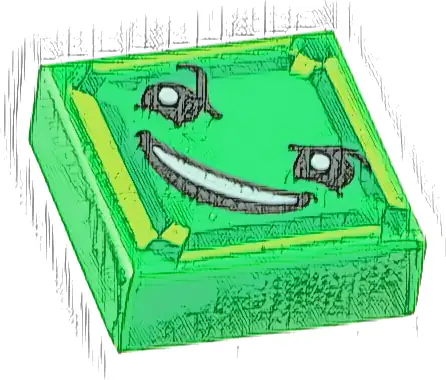 Tile 1 x 1 with Black Eyes, Raised Eyebrow, Fiendish Smile with Teeth and Lime and Green Square Pattern (Kryptomite Face)