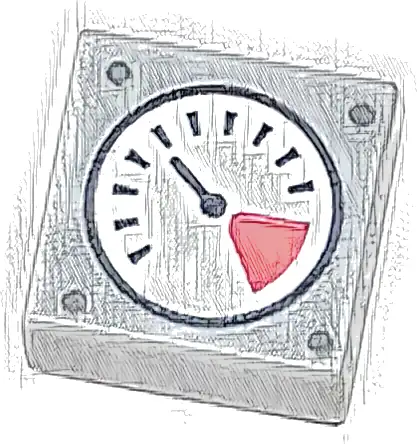 Tile 1 x 1 with White and Red Gauge, Black Thin Needle, and Rivets Pattern