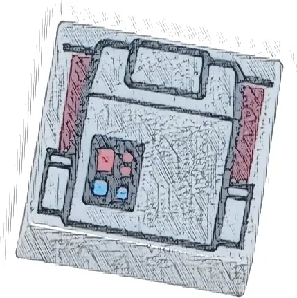 Tile 1 x 1 with Red and Blue Buttons and Backpack Pattern
