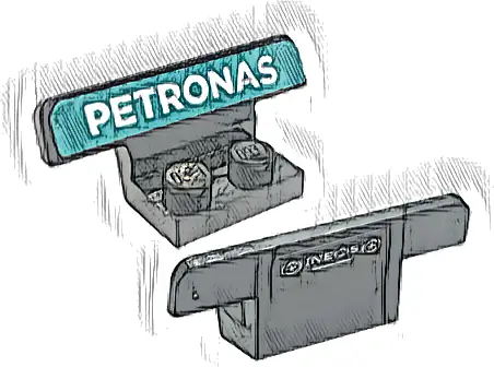 Vehicle, Spoiler 1 x 4 on 1 x 2 Base with White 'PETRONAS' on Dark Turquoise Background and White 'INEOS' Pattern (Stickers) - Set 76909