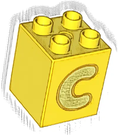 Duplo, Brick 2 x 2 x 2 with Bright Light Yellow Capital Letter C with Bright Light Orange Outline Pattern