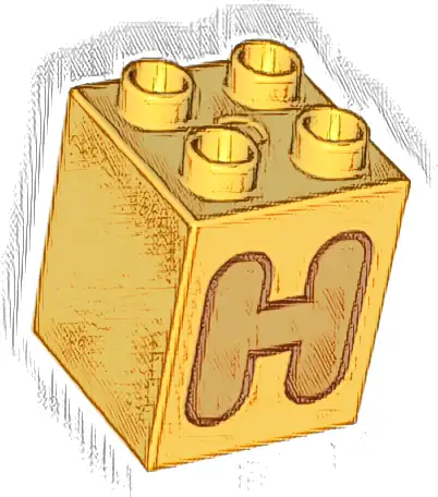 Duplo, Brick 2 x 2 x 2 with Orange Capital Letter H with Reddish Brown Outline Pattern