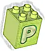 Część LEGO® 31110pb158 Duplo, Klocek 2 x 2 x 2 z Żółtawozieloną Wielką Literą P z Zieloną Obwódką, Wzór