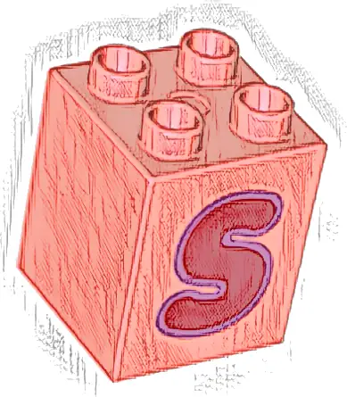 Duplo, Brick 2 x 2 x 2 with Red Capital Letter S with Medium Lavender Outline Pattern