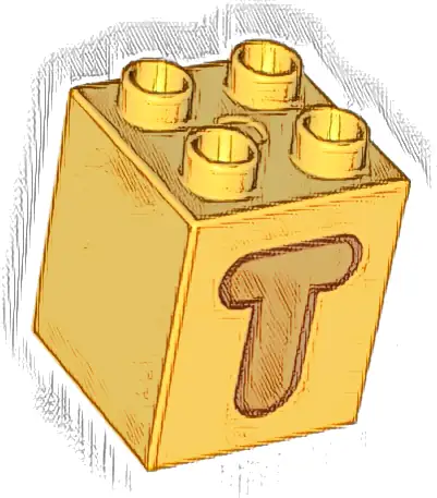 Duplo, Brick 2 x 2 x 2 with Orange Capital Letter T with Reddish Brown Outline Pattern