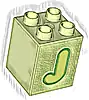 Część LEGO® 31110pb164 Duplo, Klocek 2 x 2 x 2 z Limonkową Wielką Literą J z Zieloną Obwódką, Wzór