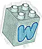 Część LEGO® 31110pb166 Duplo, Klocek 2 x 2 x 2 ze Średnioaqua Wielką Literą W z Ciemnoaqua Obwódką, Wzór