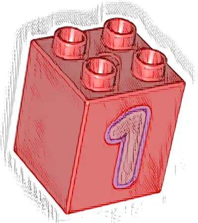 Duplo, Brick 2 x 2 x 2 with Coral Number 1 with Medium Lavender Outline Pattern