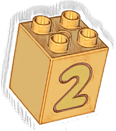 Duplo, Brick 2 x 2 x 2 with Bright Light Orange Number 2 with Reddish Brown Outline Pattern