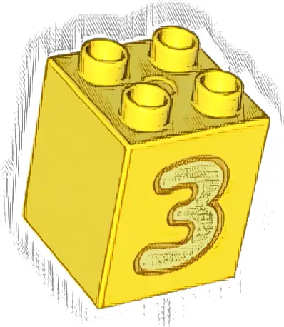 Duplo, Brick 2 x 2 x 2 with Bright Light Yellow Number 3 with Bright Light Orange Outline Pattern