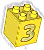Część LEGO® 31110pb172 Duplo, Klocek 2 x 2 x 2 z Jasnożółtą Trójką z Jasnopomarańczowym Konturem – Wzór