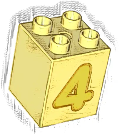 Duplo, Brick 2 x 2 x 2 with Yellow Number 4 with Bright Light Orange Pattern