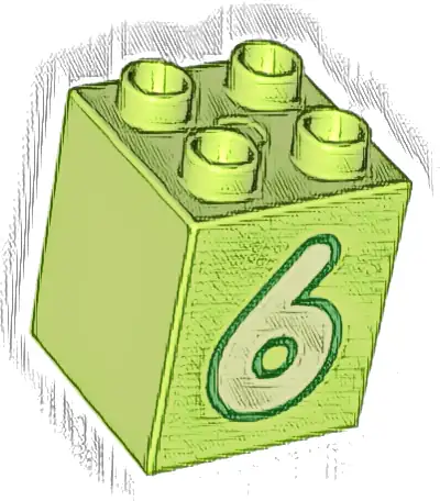 Duplo, Brick 2 x 2 x 2 with Yellowish Green Number 6 with Green Outline Pattern