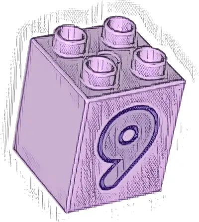 Duplo, Brick 2 x 2 x 2 with Medium Lavender Number 9 with Dark Purple Outline Pattern