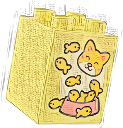 Duplo, Brick 2 x 2 x 2 with Bright Light Orange, Coral, and White Kitten Face, Food Bowl, and Goldfish Pattern