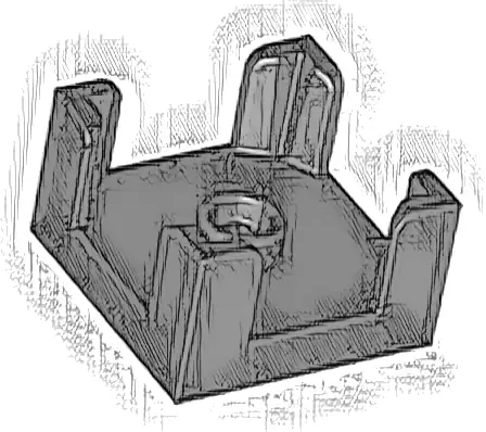 Container, Box 2 x 2 x 1 Half with Stud and 4 Corner Supports