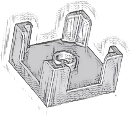 Container, Box 2 x 2 x 1 Half with Stud and 4 Corner Supports