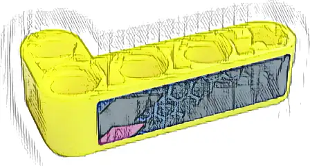 Technic, Liftarm, Modified Bent Thick L-Shape 2 x 4 with Partial Black and Dark Pink Chevrons and Blue Honeycomb Pattern (Sticker) - Set 42164