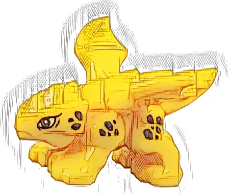 Dragon, Baby with 4 Feet and Open Wings with Bright Light Yellow Eyes and Reddish Brown Scales Pattern