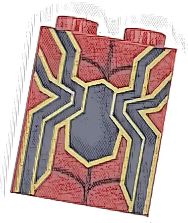 Brick 1 x 2 x 2 with Inside Stud Holder with Dark Blue and Gold Spider and Dark Red Web Pattern (BrickHeadz Iron Spider-Man Torso)