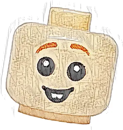 Minifigure, Baby / Toddler Head with Neck with Black Eyes, Open Mouth Smile with White Teeth and Dark Orange Eyebrows Pattern