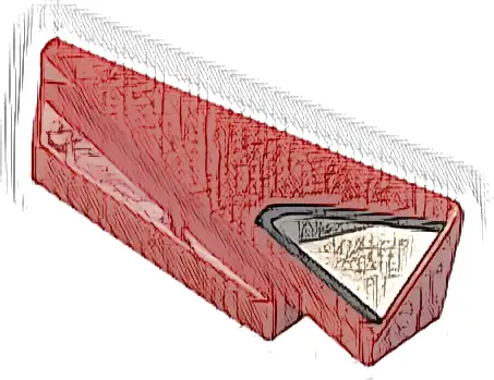 Wedge 5 x 1 x 1 1/3 with 4 x 1 Base Left with Silver and Dark Silver Shapes with Black Outline (Window Frame) Pattern