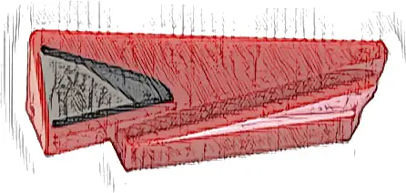 Wedge 5 x 1 x 1 1/3 with 4 x 1 Base Right with Silver and Dark Silver Shapes with Black Outline (Window Frame) Pattern